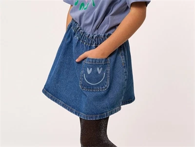 THE NEW denimnederdel i blå med smiley print på lomme