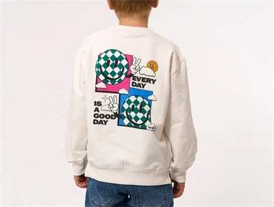 THE NEW sweatshirt i råhvid med farverigt good day print -set bagpå