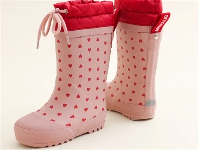 Angulus vintergummistøvle i rosa med hjerteprint