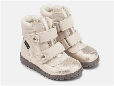 Bundgaard Tokker Flower vinterstøvle ivory glitter med blomster og velcrolukning