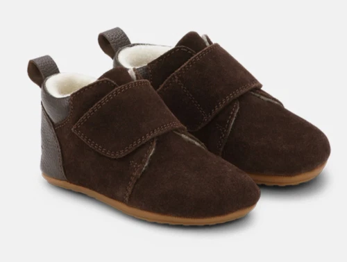 Bundgaard Teddy hjemmesko i dark brown ruskind med uldfoer og velcro