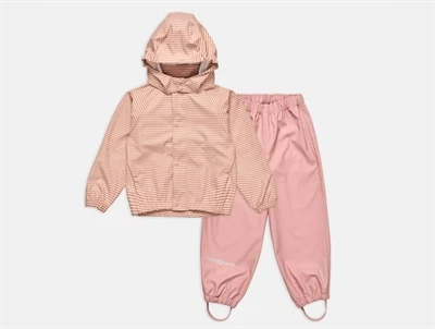Bundgaard Cayce regnsæt i rosa nuance med vintage rose stripe og aftagelig hætte