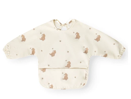 That\'s Mine langærmet hagesmæk med print bier og bjørne med opsamlingslomme