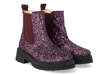 Angulus Chelsea støvle aubergine glitter med chunky tracksål