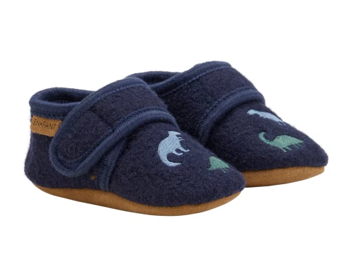 En Fant uldfutter navy med dinosaurbroderi set forfra