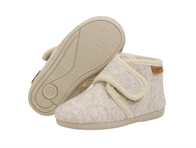 En Fant uldfutter sand melange med gummisål set fra siden og undersiden