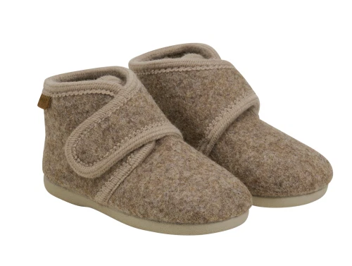 En Fant uldfutter walnut melange med velcro set forfra
