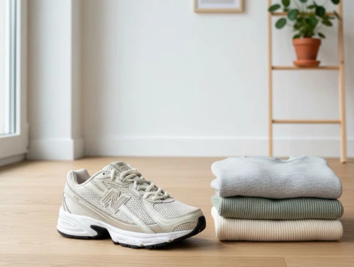 New Balance 740 sneaker beige til børn med mesh og snørebånd
