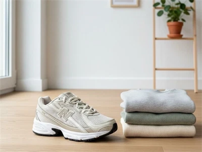 New Balance 740 sneaker beige til børn med mesh og snørebånd