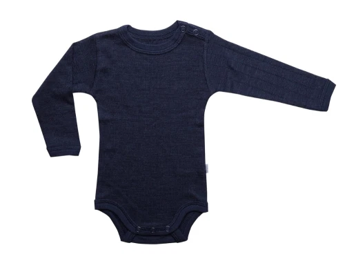 Joha body i navy merinould og silke med trykknapper