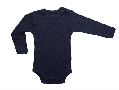 Joha body i navy merinould og silke med trykknapper