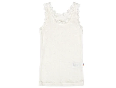 Joha undertrøje i hvid merinould og silke med blonde og hulmønster