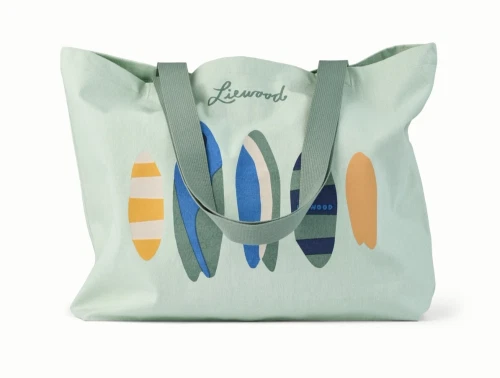 Liewood totebag i light peppermint med boards print
