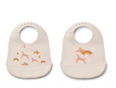 Liewood Tilda hagesmæk 2-pak i dream ecru med regnbue og enhjørning