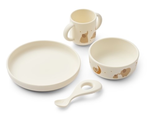 Liewood Vivi spisesæt i elephant / creme de la creme med silikonedesign