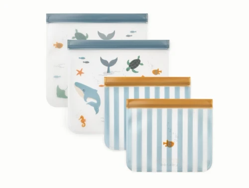 Liewood Rebus genanvendelige madposer 4-pak med havdyr i sandy nuance