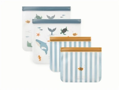 Liewood Rebus genanvendelige madposer 4-pak med havdyr i sandy nuance