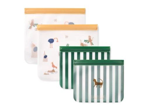 Liewood snack poser i all together og sandy med genanvendelig funktion