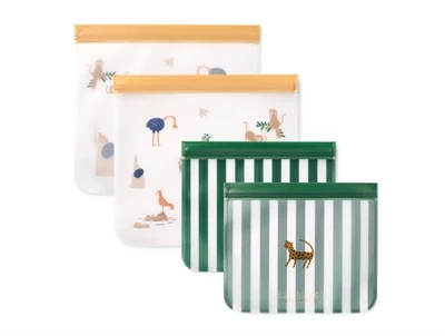 Liewood snack poser i all together og sandy med genanvendelig funktion