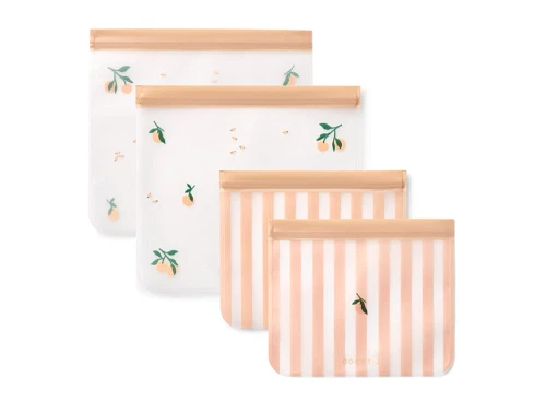 Liewood snack poser i peach og sea shell med genanvendelig funktion