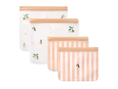 Liewood snack poser i peach og sea shell med genanvendelig funktion