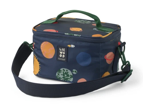 Liewood Toby Medium Thermal Bag i universe / classic navy med planetsystem-print og skulderrem
