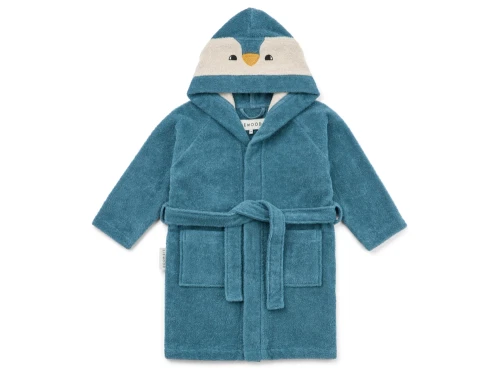 Liewood Lily pingvin badekåbe i blå nuance med hætte