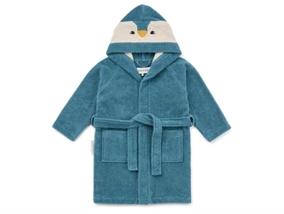 Liewood Lily pingvin badekåbe i blå nuance med hætte
