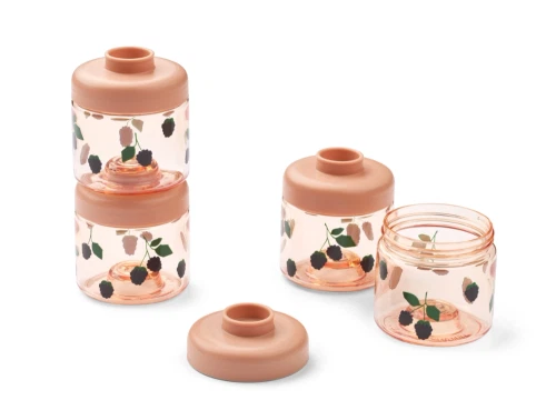 Liewood Dominique babymadsbokse i berry / pale tuscany med bær-print og farvede låg i 4-pak