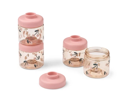 Liewood Dominique snackbokse i rosa med cherry heart print 4 pak