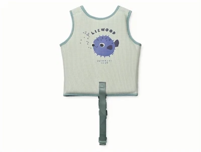 Liewood Dove seersucker svømmevest med grønne striber i peppermint nuance set bagfra