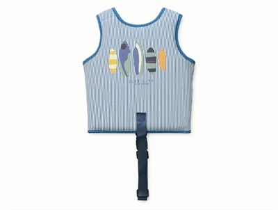Liewood Dove seersucker svømmevest med blå striber i riverside nuance set bagfra