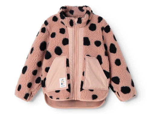 Liewood Noam fleecejakke i rosa nuance med leopardprint og lynlås