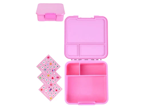 MontiiCo Bento 3 madkasse i pink med tre rum og klistermærkesæt