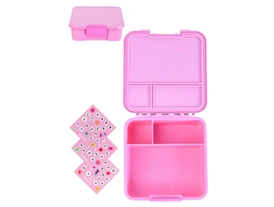MontiiCo Bento 3 madkasse i pink med tre rum og klistermærkesæt