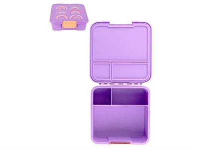 MontiiCo Bento 3 snackboks i lilla med regnbueprint og tre rum 