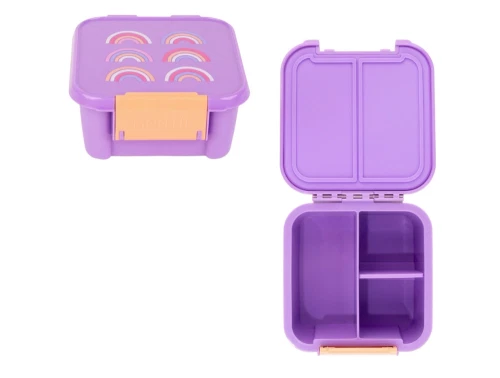 MontiiCo snackboks i lilla med regnbueprint og to rum