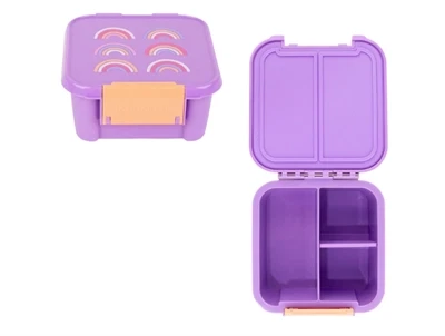 MontiiCo snackboks i lilla med regnbueprint og to rum