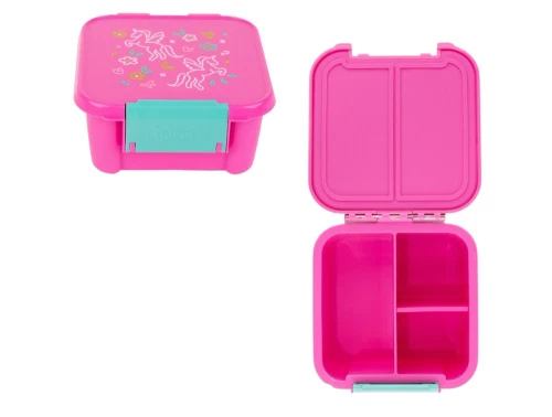 MontiiCo snackboks i pink med enhjørningeprint og to rum