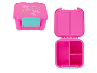 MontiiCo snackboks i pink med enhjørningeprint og to rum