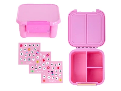 MontiiCo snackbox i pink floss med klistermærker og to rum