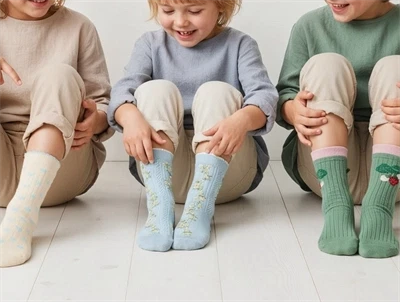 MINIPOP strømper 3-pak i clear sky med print