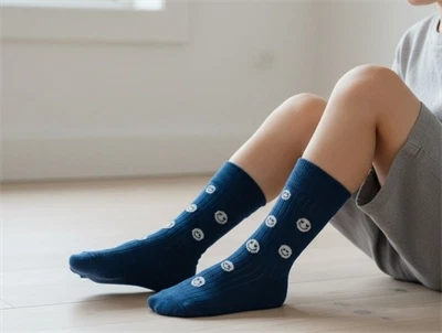 Minipop bambusstrømper cobalt mix med smiley set på fødder