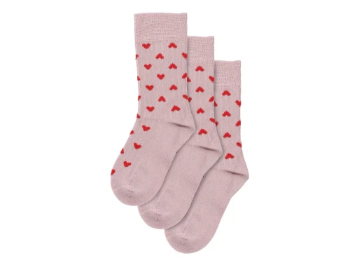 MiniPop bambus strømper 3-pak i rosa med røde hjerter og sømløs tåsøm