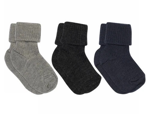 MP strømper grå mix 3-pak i uld med ribstruktur