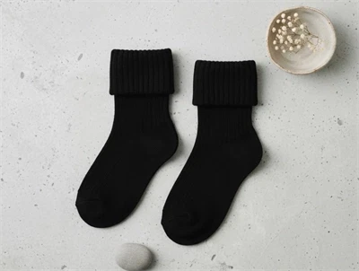 MPkids strømper sort i rib med fold