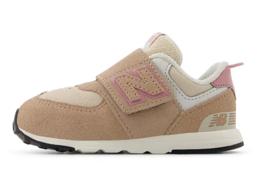 New Balance 574 sneaker i flat taupe/pink taffy med velcro