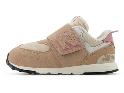 New Balance 574 sneaker i flat taupe/pink taffy med velcro