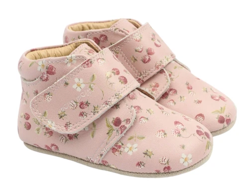 pom pom hjemmesko misty rose med jordbærprint og velcro