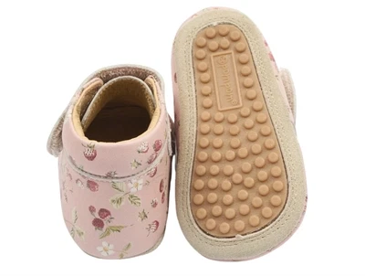 pom pom hjemmesko misty rose med jordbærprint og velcro